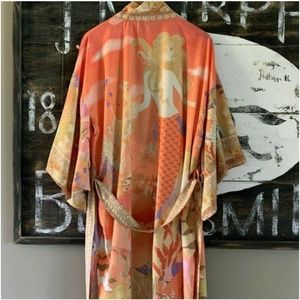 New Boho Floral Kimono Orange Maxi Duster Jacket